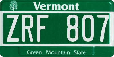 VT license plate ZRF807