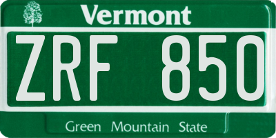 VT license plate ZRF850