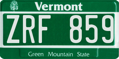 VT license plate ZRF859
