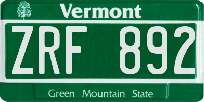 VT license plate ZRF892