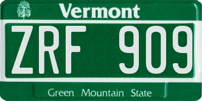VT license plate ZRF909