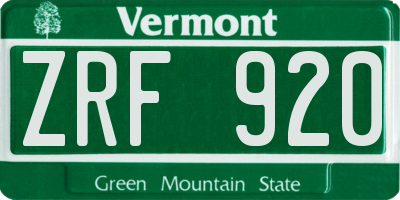 VT license plate ZRF920