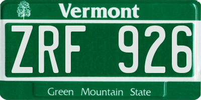 VT license plate ZRF926