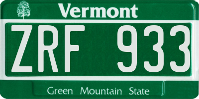 VT license plate ZRF933