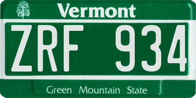 VT license plate ZRF934