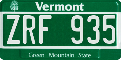 VT license plate ZRF935