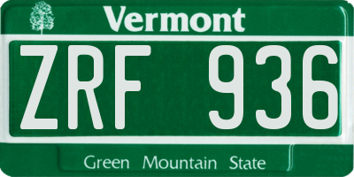 VT license plate ZRF936