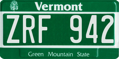 VT license plate ZRF942