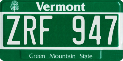 VT license plate ZRF947