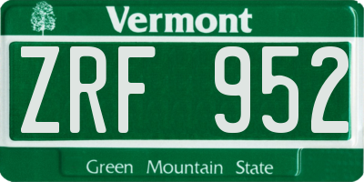 VT license plate ZRF952