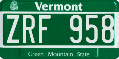 VT license plate ZRF958