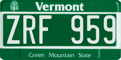 VT license plate ZRF959