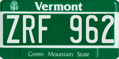 VT license plate ZRF962