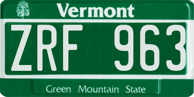 VT license plate ZRF963