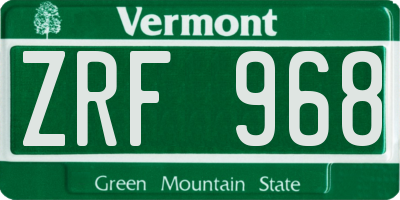 VT license plate ZRF968