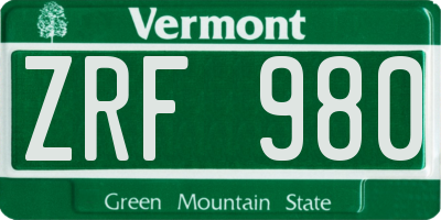 VT license plate ZRF980