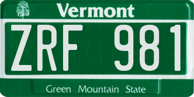 VT license plate ZRF981