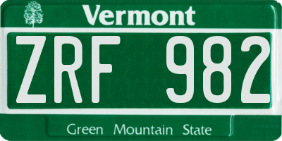 VT license plate ZRF982