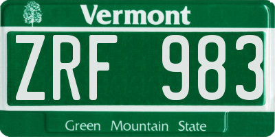 VT license plate ZRF983