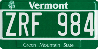 VT license plate ZRF984