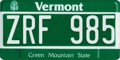 VT license plate ZRF985