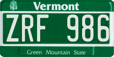 VT license plate ZRF986