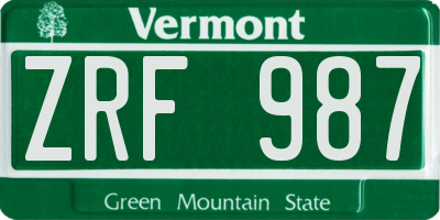 VT license plate ZRF987