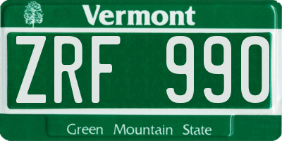 VT license plate ZRF990