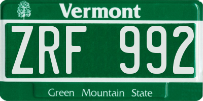 VT license plate ZRF992