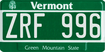 VT license plate ZRF996