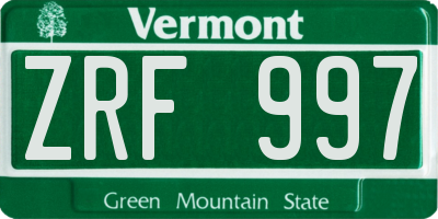 VT license plate ZRF997