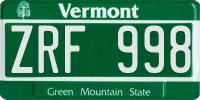VT license plate ZRF998