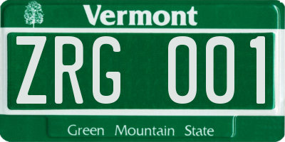 VT license plate ZRG001