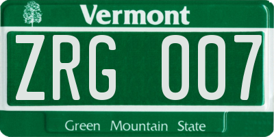 VT license plate ZRG007
