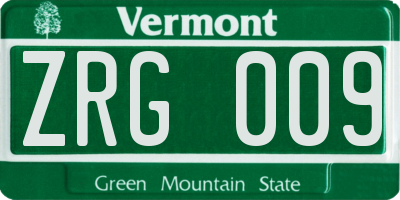 VT license plate ZRG009