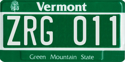 VT license plate ZRG011