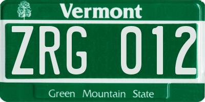 VT license plate ZRG012
