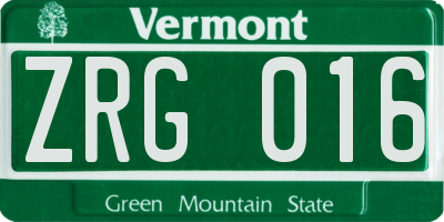 VT license plate ZRG016