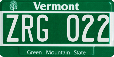 VT license plate ZRG022