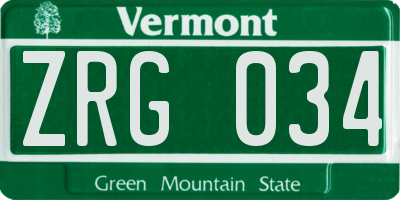 VT license plate ZRG034