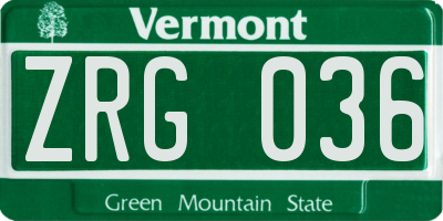 VT license plate ZRG036