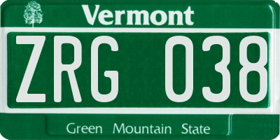VT license plate ZRG038