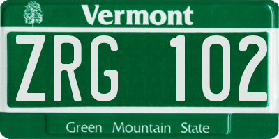 VT license plate ZRG102