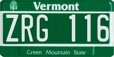 VT license plate ZRG116