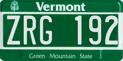 VT license plate ZRG192