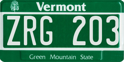 VT license plate ZRG203
