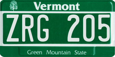 VT license plate ZRG205