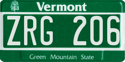 VT license plate ZRG206