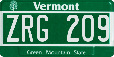 VT license plate ZRG209