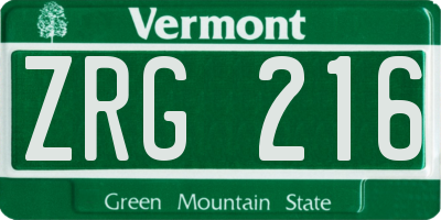 VT license plate ZRG216